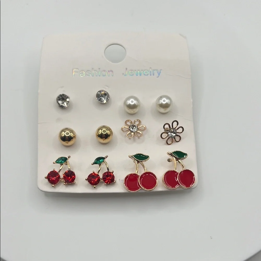 375. Cherry and Pearl Earring Set of 6